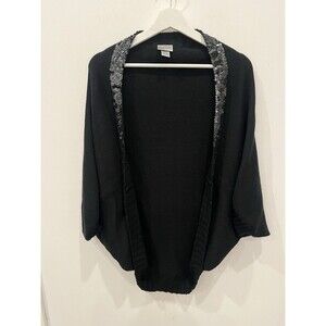 Chicos Shawl Cardigan Sz 1 Sequin Trim Black Whimsigoth Holiday Party